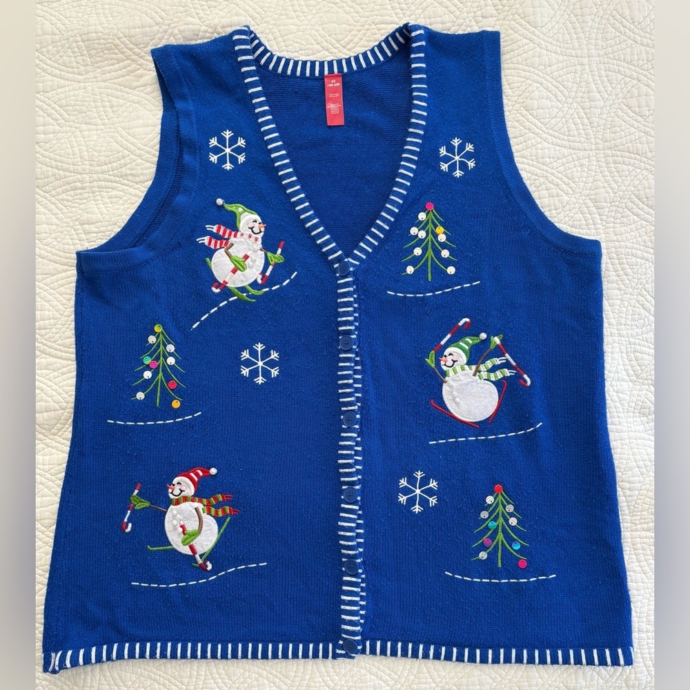 Vintage Winter Snowman Vest 2010s 2X